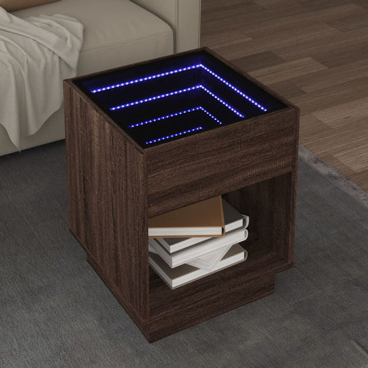 vidaXL Mesa de centro con Infinity LED marrón roble 40x40x50 cm