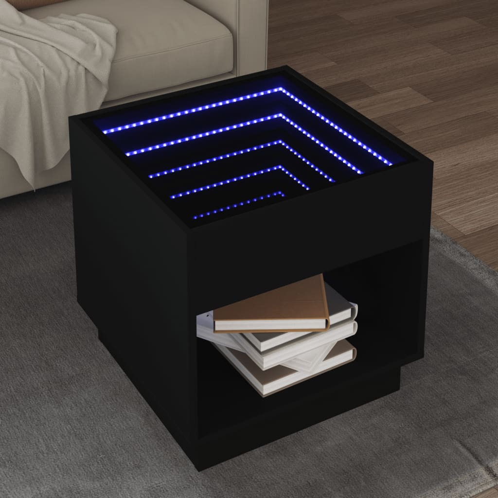 vidaXL Mesa de centro con Infinity LED negro 50x50x50 cm