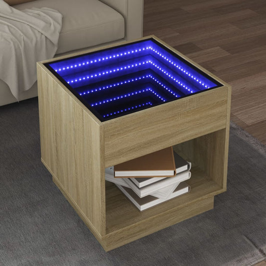 vidaXL Mesa de centro con Infinity LED roble Sonoma 50x50x50 cm