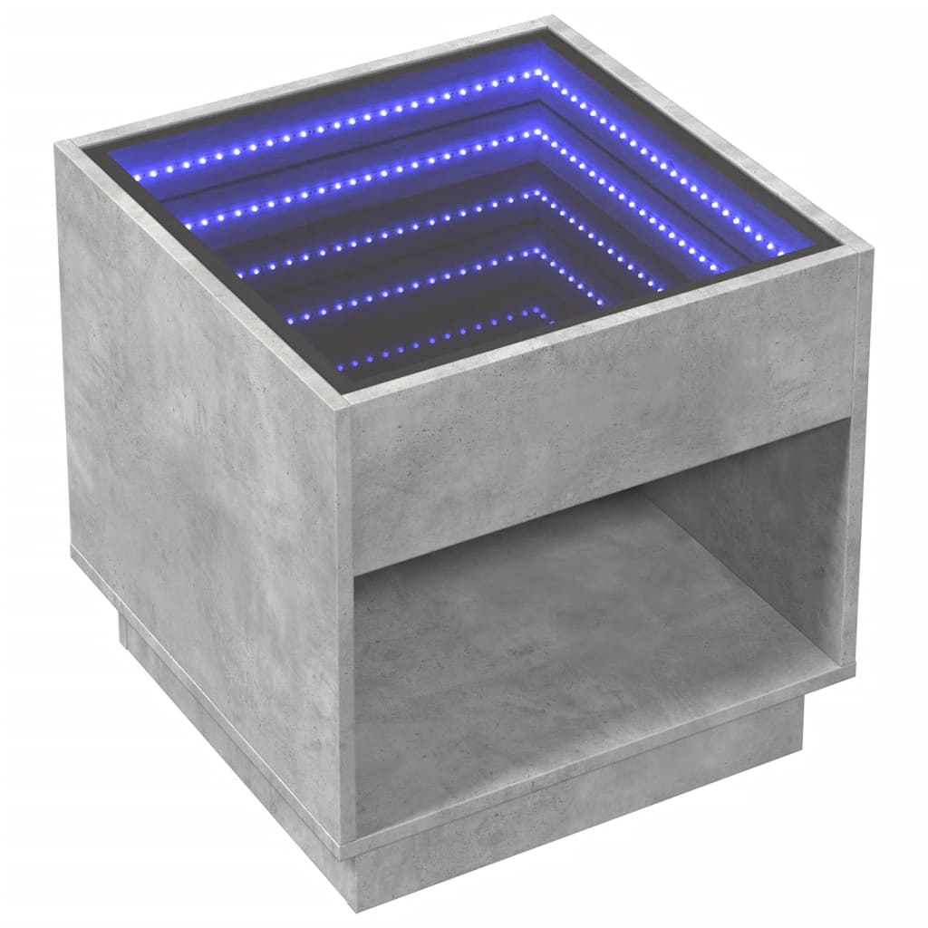 vidaXL Mesa de centro con Infinity LED gris hormigón 50x50x50 cm