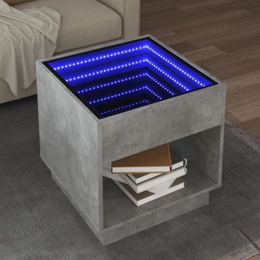 vidaXL Mesa de centro con Infinity LED gris hormigón 50x50x50 cm