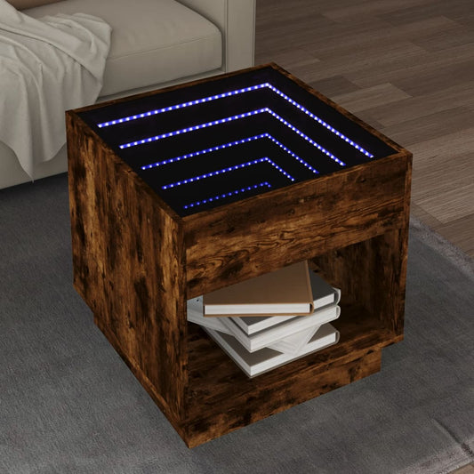 vidaXL Mesa de centro con Infinity LED roble ahumado 50x50x50 cm