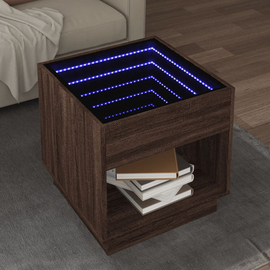 vidaXL Mesa de centro con Infinity LED marrón roble 50x50x50 cm