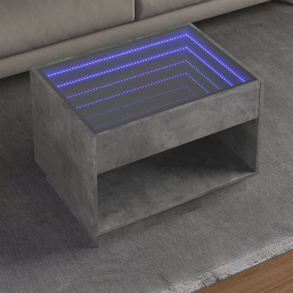 vidaXL Mesa de centro con Infinity LED gris hormigón 70x50x50 cm