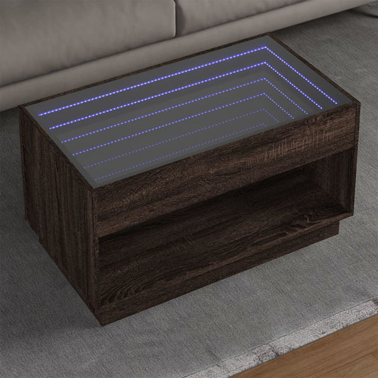 vidaXL Mesa de centro con Infinity LED marrón roble 90x50x50 cm