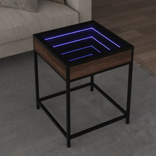 vidaXL Mesa de centro con Infinity LED marrón roble 40x40x51 cm