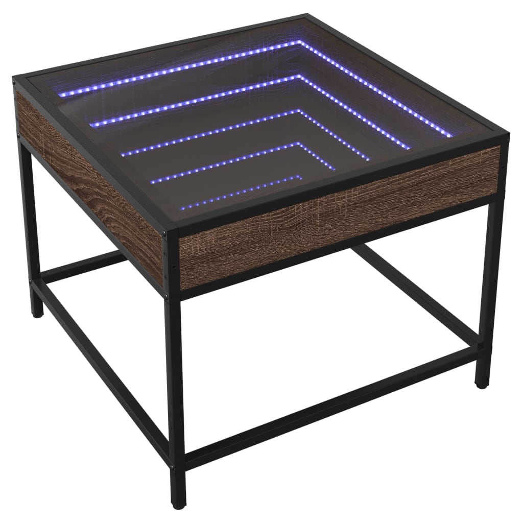 vidaXL Mesa de centro con Infinity LED marrón roble 50x50x41 cm