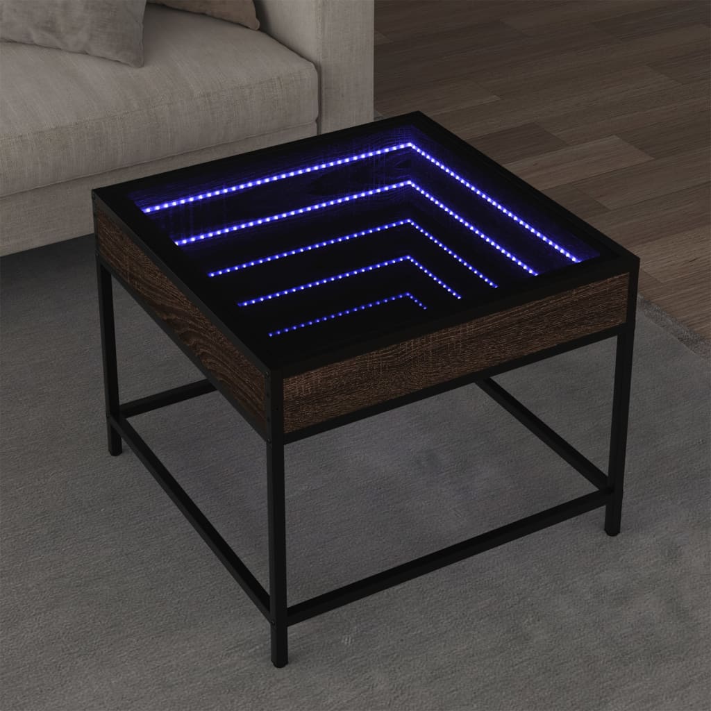 vidaXL Mesa de centro con Infinity LED marrón roble 50x50x41 cm