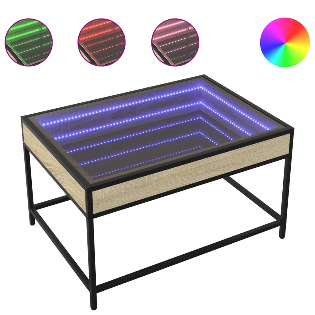 vidaXL Mesa de centro con Infinity LED roble Sonoma 70x50x41 cm