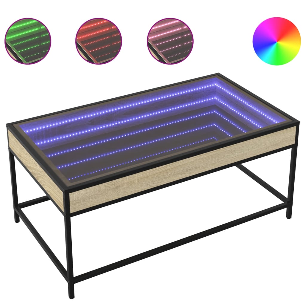 vidaXL Mesa de centro con Infinity LED roble Sonoma 90x50x41 cm