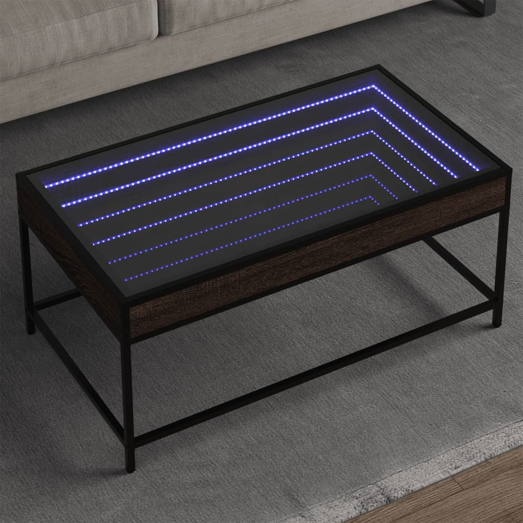 vidaXL Mesa de centro con Infinity LED marrón roble 90x50x41 cm