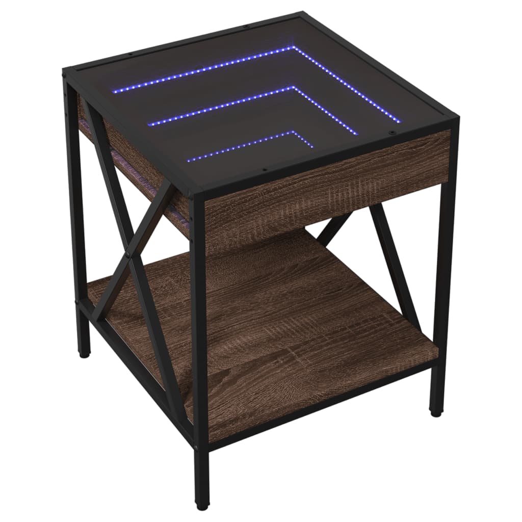 vidaXL Mesa de centro con Infinity LED marrón roble 40x40x49 cm