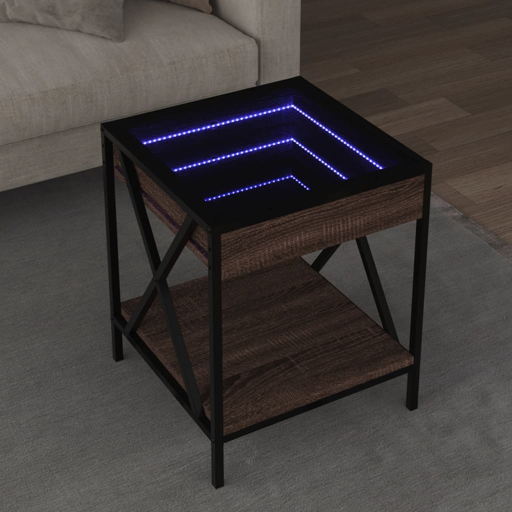 vidaXL Mesa de centro con Infinity LED marrón roble 40x40x49 cm