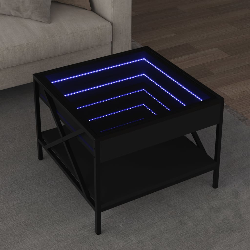 vidaXL Mesa de centro con Infinity LED negro 50x50x38 cm