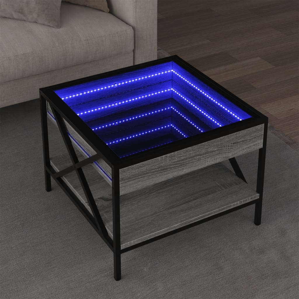 vidaXL Mesa de centro con Infinity LED gris Sonoma 50x50x38 cm