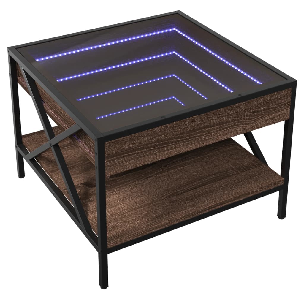 vidaXL Mesa de centro con Infinity LED marrón roble 50x50x38 cm