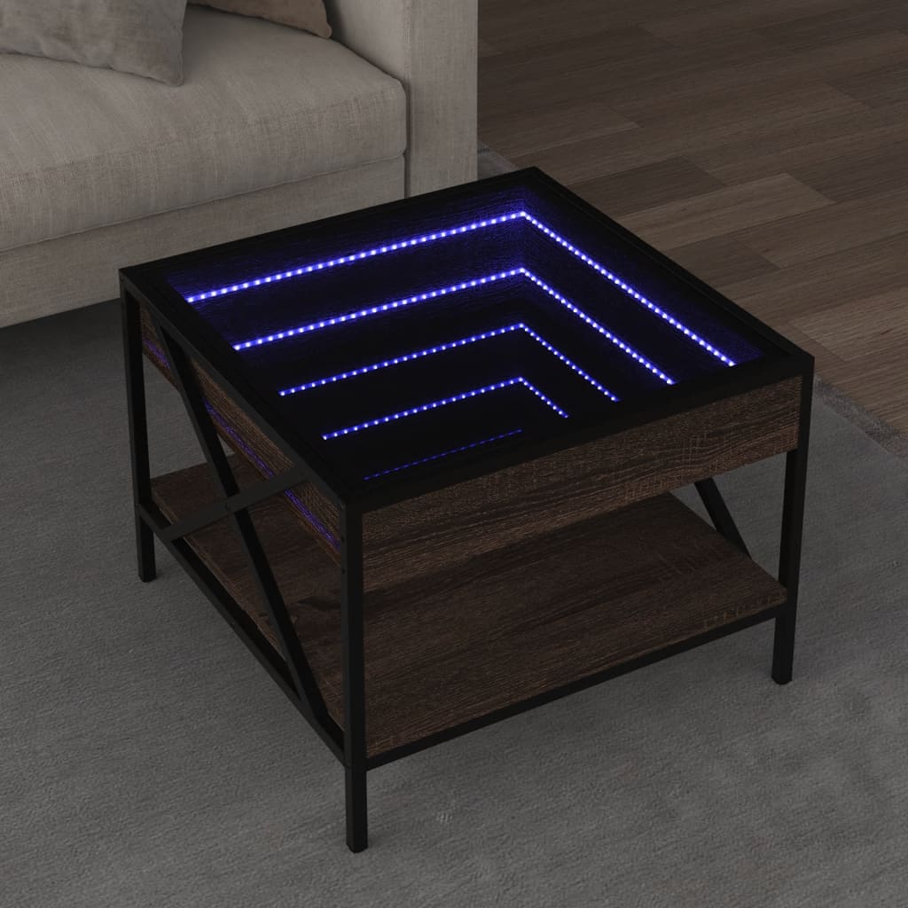 vidaXL Mesa de centro con Infinity LED marrón roble 50x50x38 cm