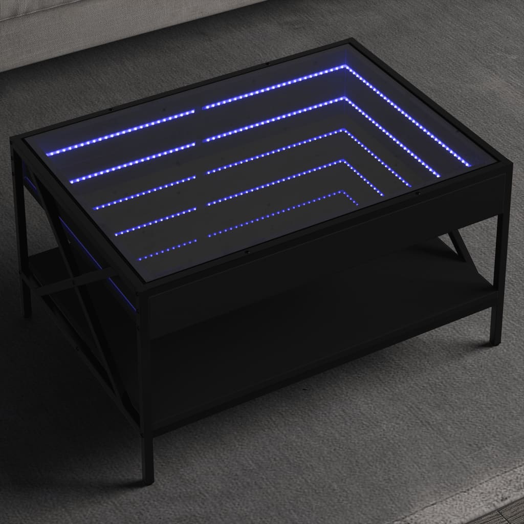 vidaXL Mesa de centro con Infinity LED negro 70x50x38 cm