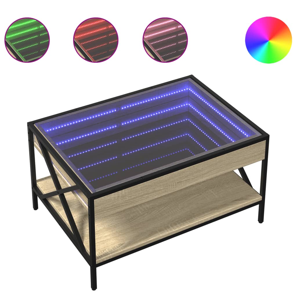 vidaXL Mesa de centro con Infinity LED roble Sonoma 70x50x38 cm