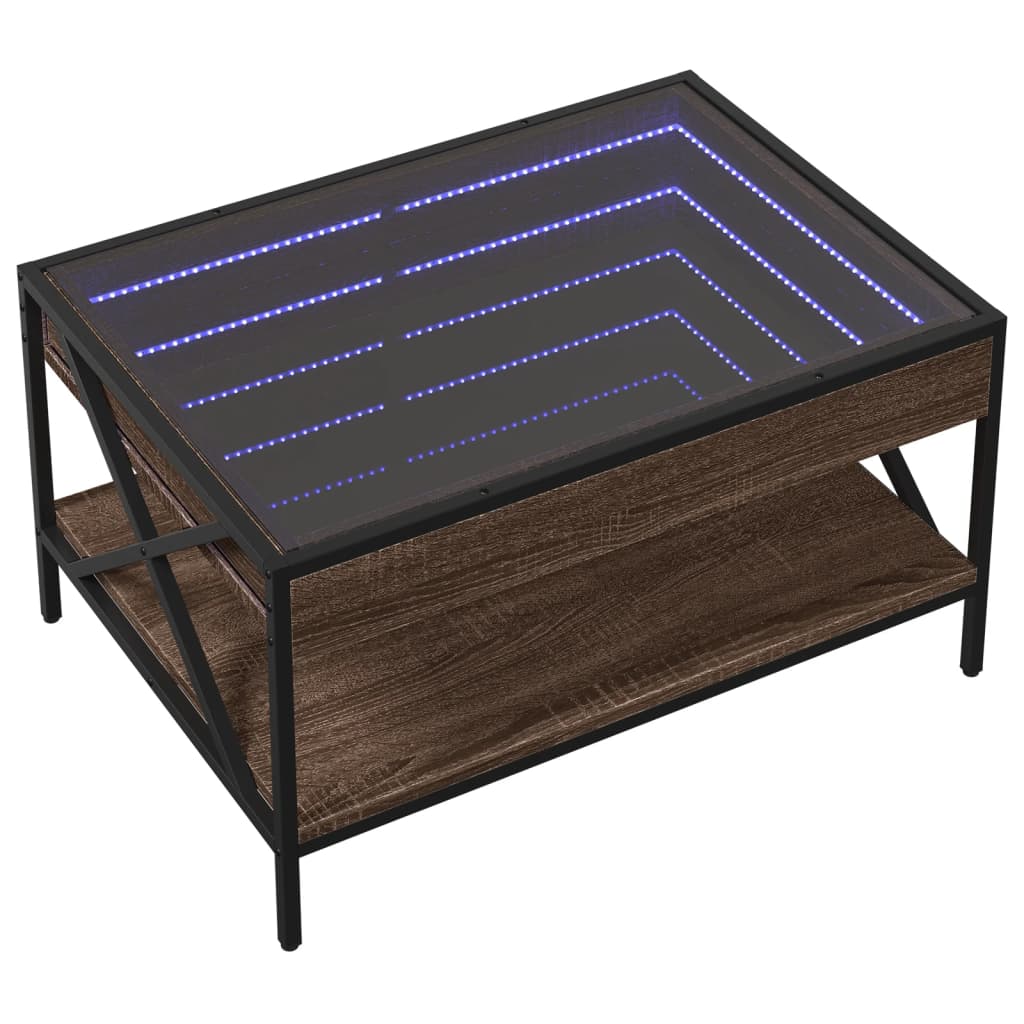 vidaXL Mesa de centro con Infinity LED marrón roble 70x50x38 cm