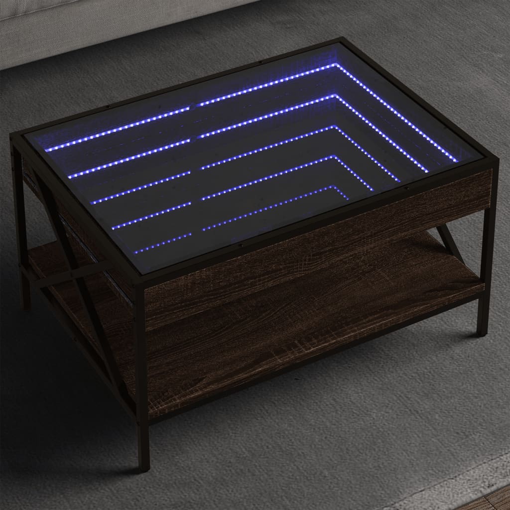 vidaXL Mesa de centro con Infinity LED marrón roble 70x50x38 cm