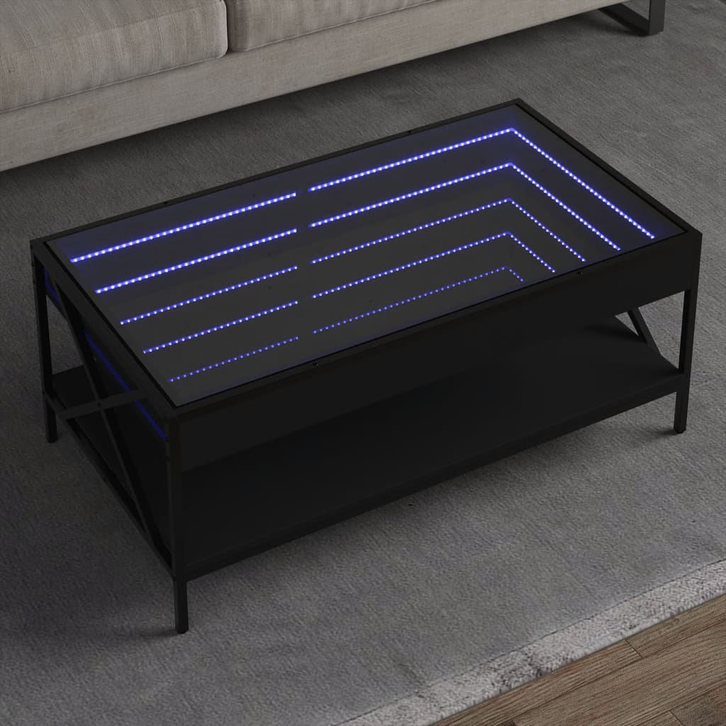 vidaXL Mesa de centro con Infinity LED negro 90x50x38 cm