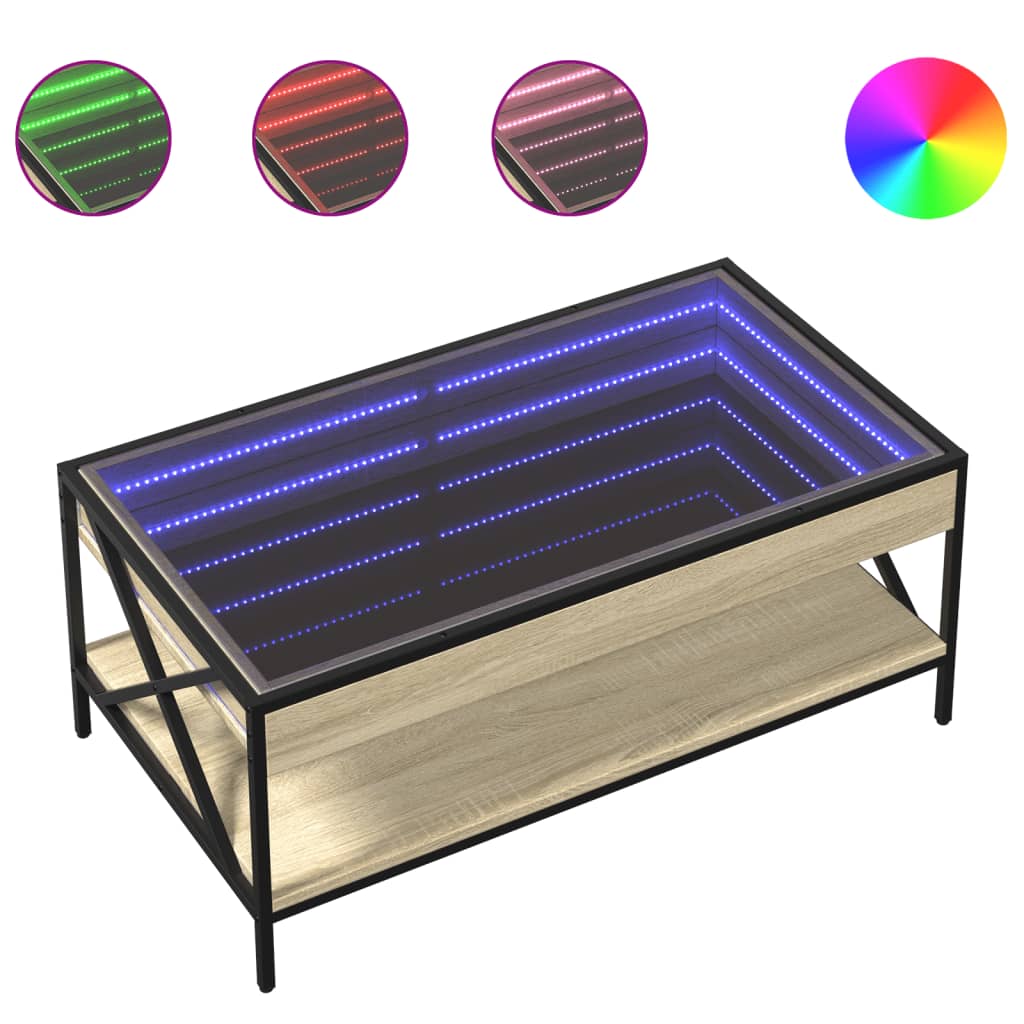 vidaXL Mesa de centro con Infinity LED roble Sonoma 90x50x38 cm