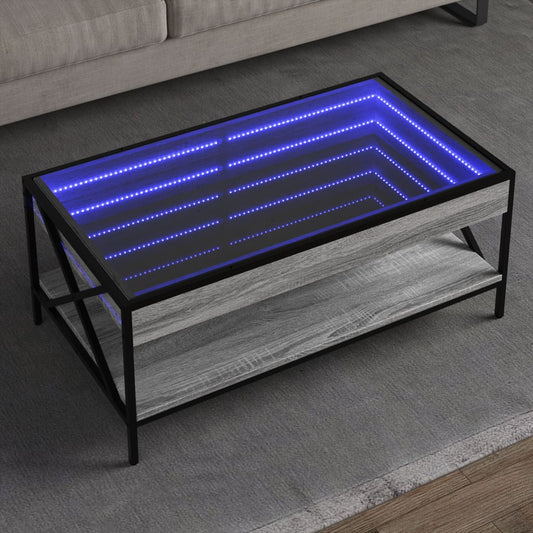 vidaXL Mesa de centro con Infinity LED gris Sonoma 90x50x38 cm