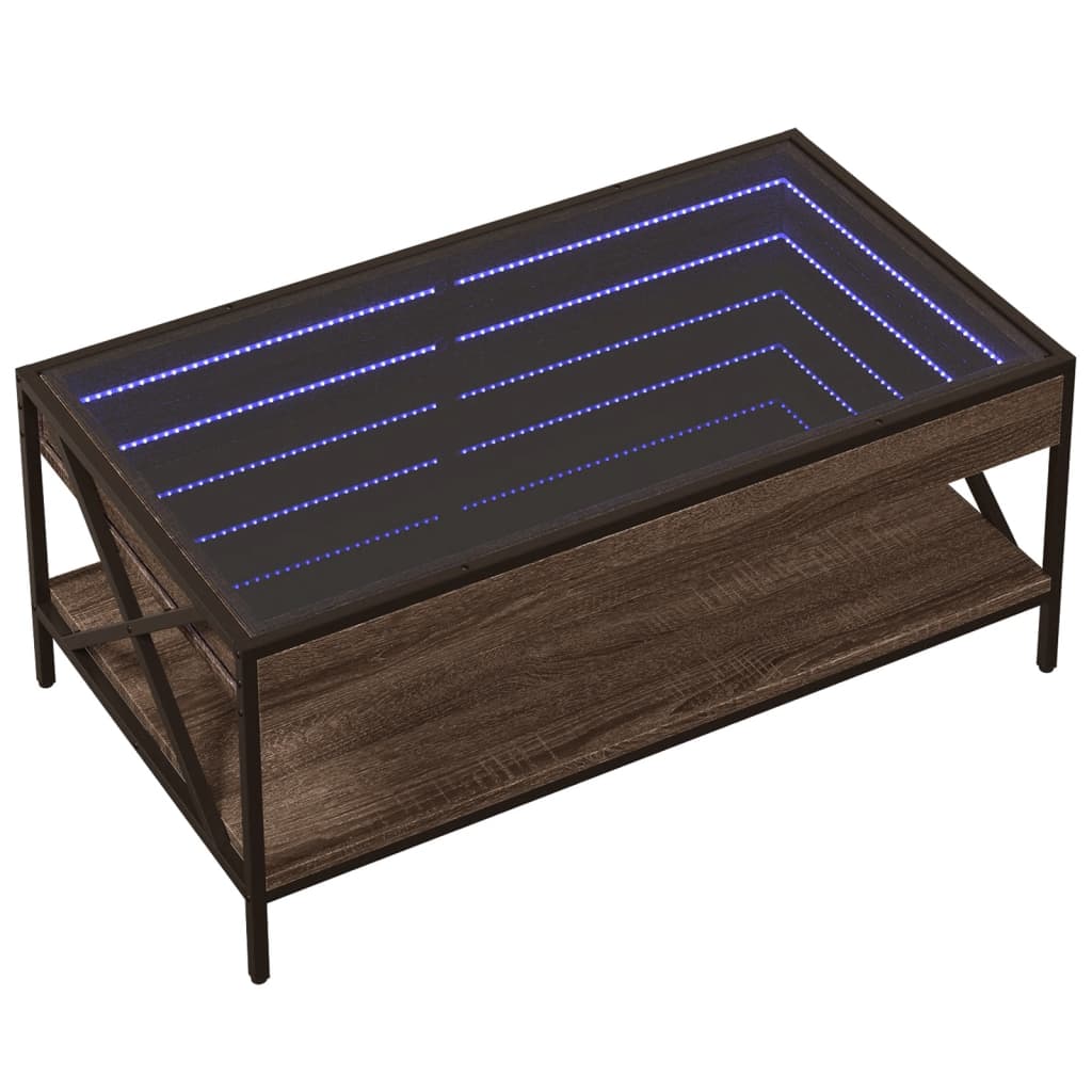 vidaXL Mesa de centro con Infinity LED marrón roble 90x50x38 cm