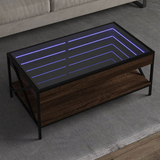 vidaXL Mesa de centro con Infinity LED marrón roble 90x50x38 cm