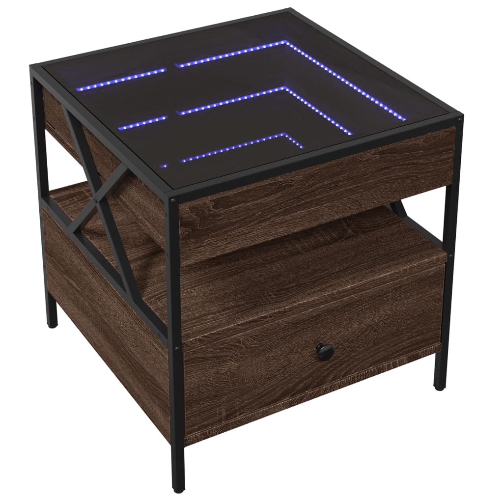 vidaXL Mesa de centro con Infinity LED marrón roble 50x50x51 cm