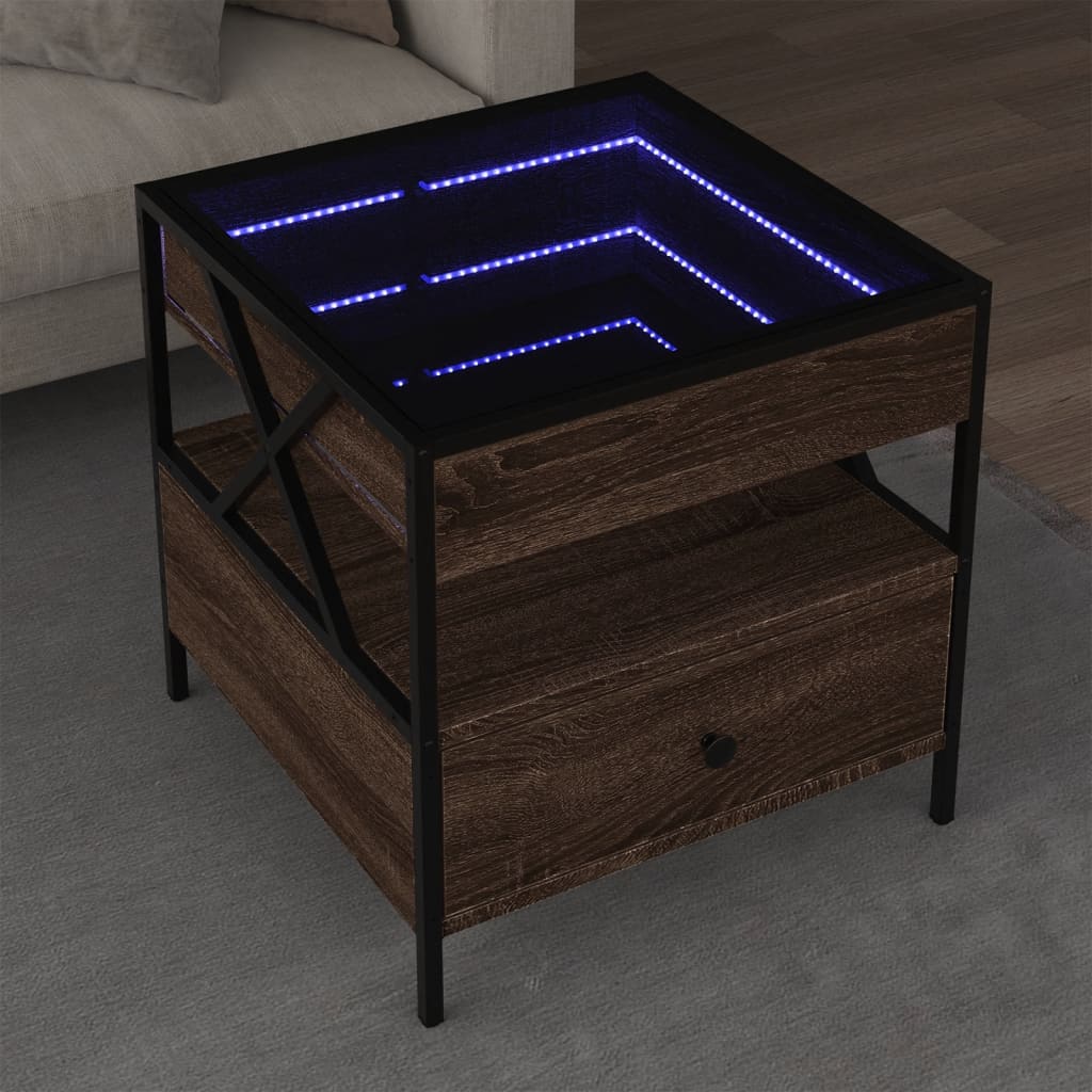 vidaXL Mesa de centro con Infinity LED marrón roble 50x50x51 cm