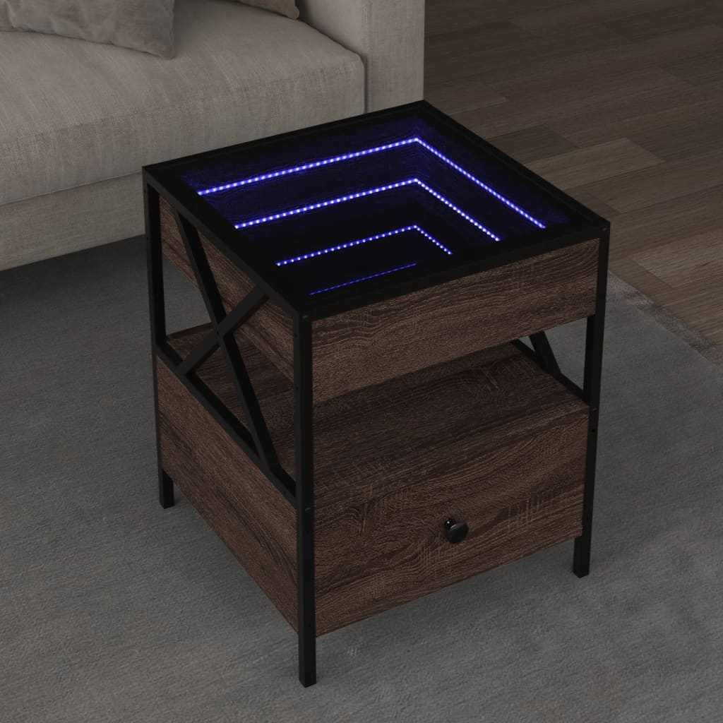 vidaXL Mesa de centro con Infinity LED marrón roble 40x40x51 cm