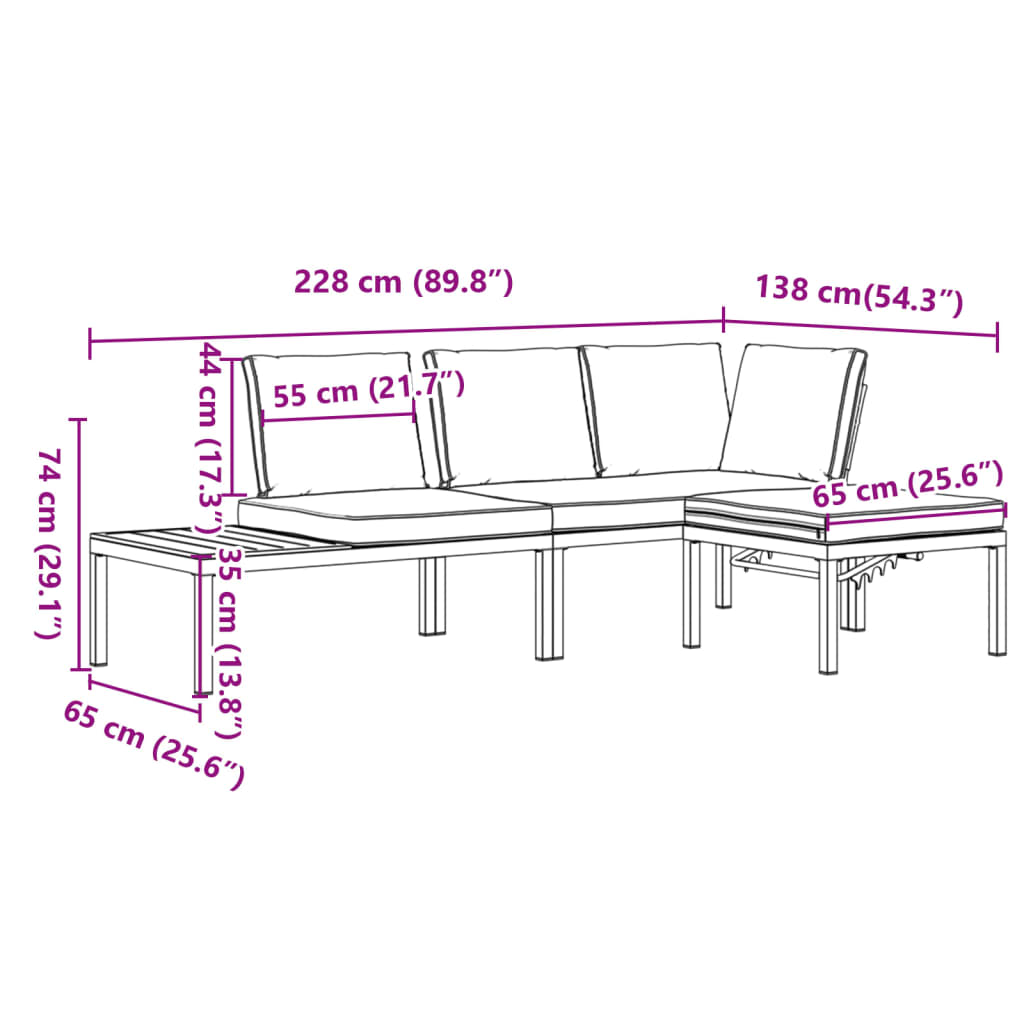 vidaXL Set de sofás de jardín con cojines 3 piezas aluminio negro