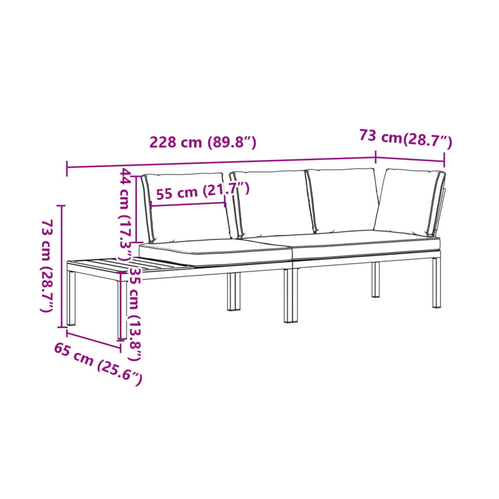 vidaXL Set de sofás de jardín con cojines 2 piezas aluminio negro