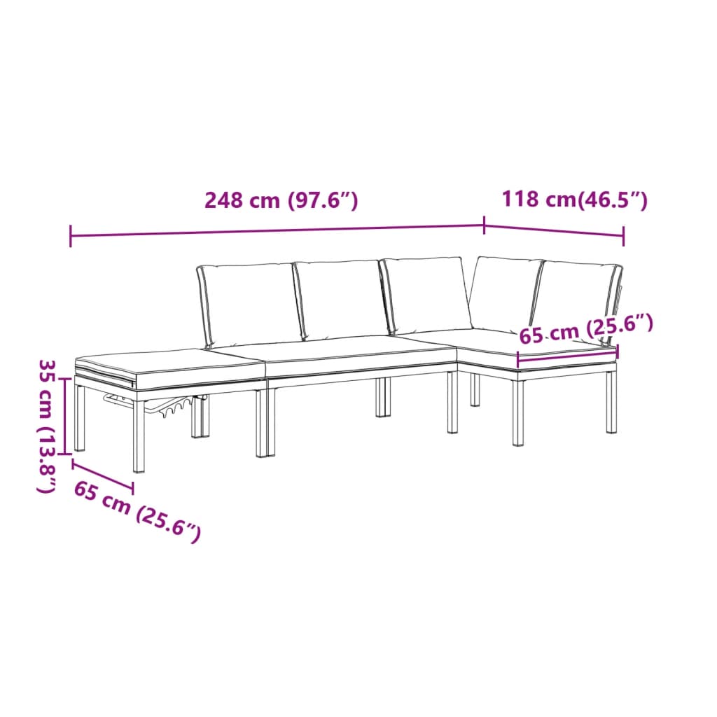 vidaXL Set de sofás de jardín con cojines 3 piezas aluminio negro