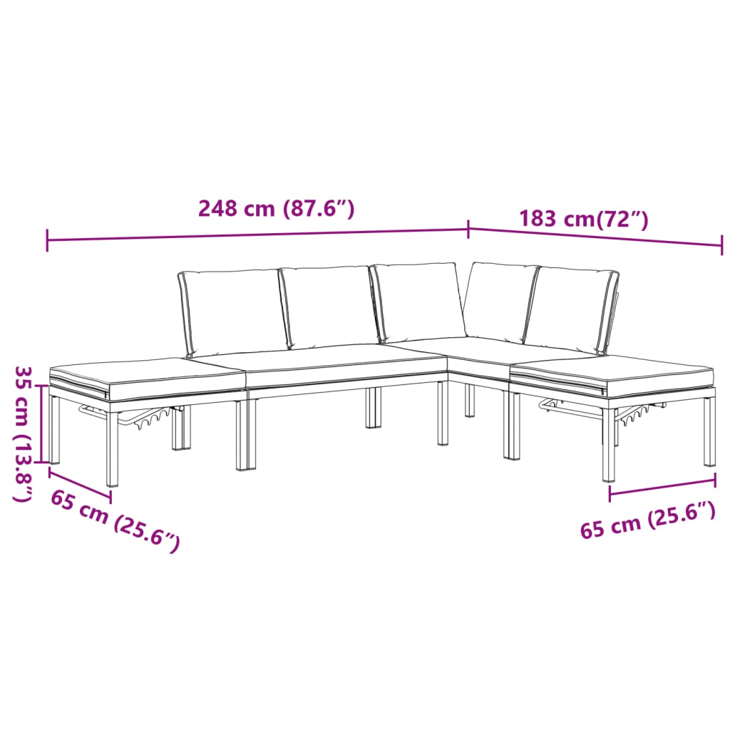 vidaXL Set de sofás de jardín con cojines 4 piezas aluminio negro