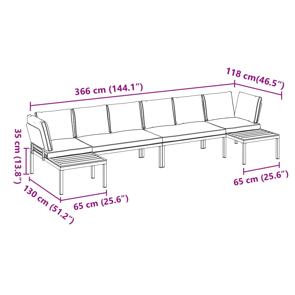 vidaXL Set de sofás de jardín con cojines 4 piezas aluminio negro