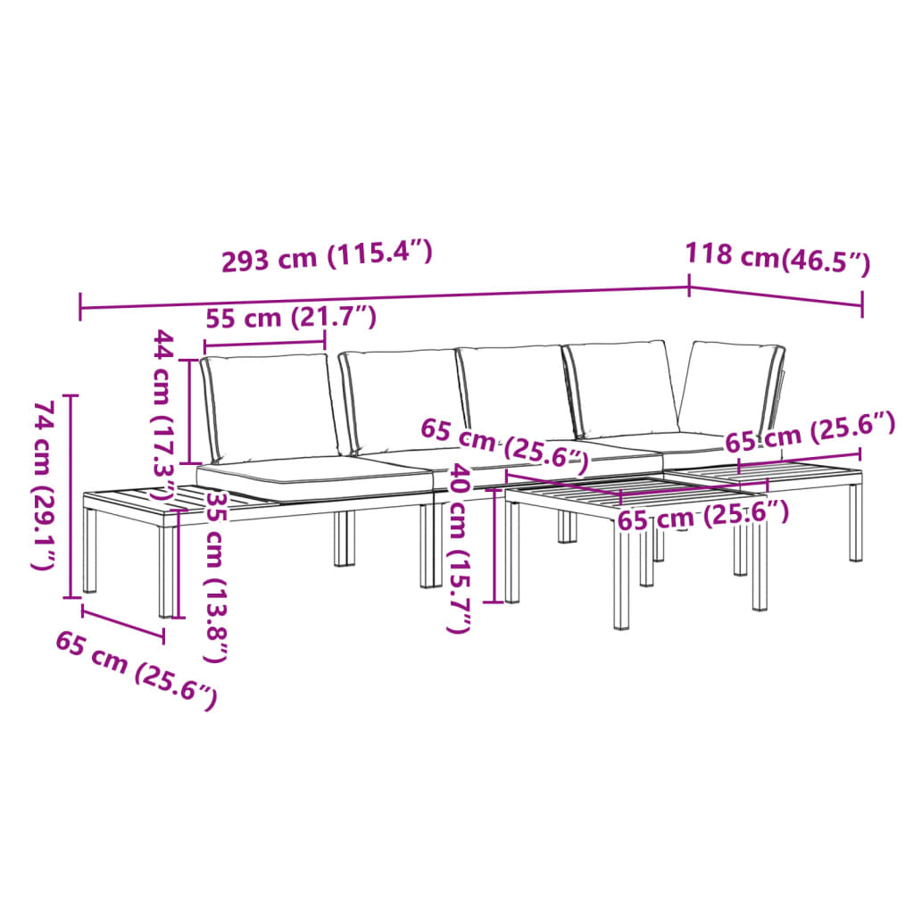 vidaXL Set de sofás de jardín con cojines 4 piezas aluminio negro