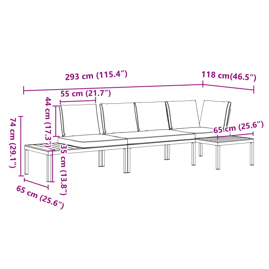 vidaXL Set de sofás de jardín con cojines 3 piezas aluminio negro