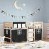 vidaXL Cama alta niños con cortinas madera pino blanco negro 80x200 cm