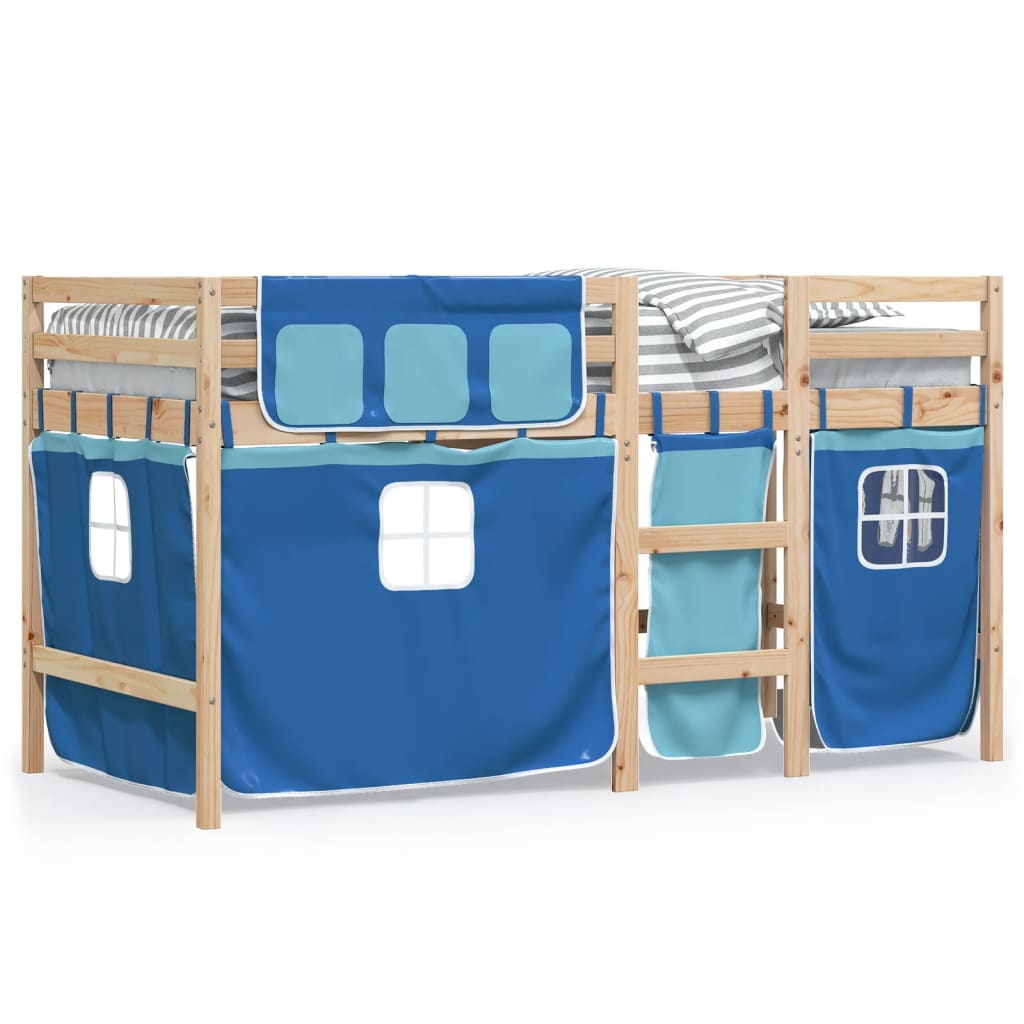 vidaXL Cama alta para niños con cortinas madera pino azul 80x200 cm