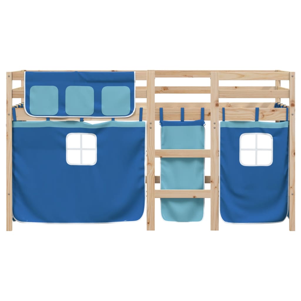 vidaXL Cama alta para niños con cortinas madera pino azul 80x200 cm