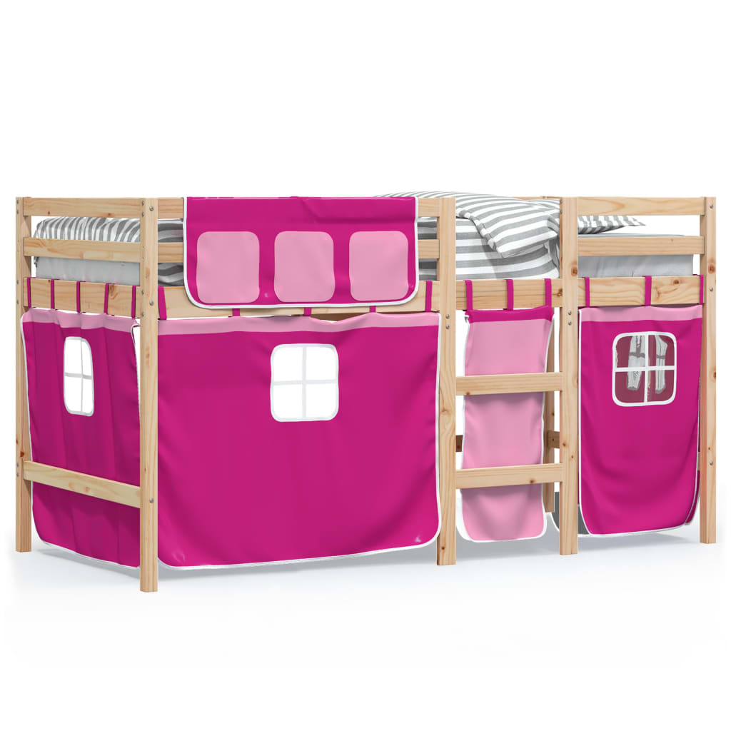 vidaXL Cama alta para niños con cortinas madera pino rosa 80x200 cm