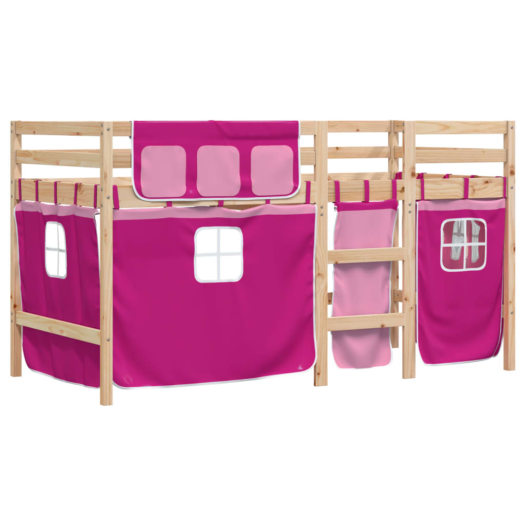 vidaXL Cama alta para niños con cortinas madera pino rosa 80x200 cm