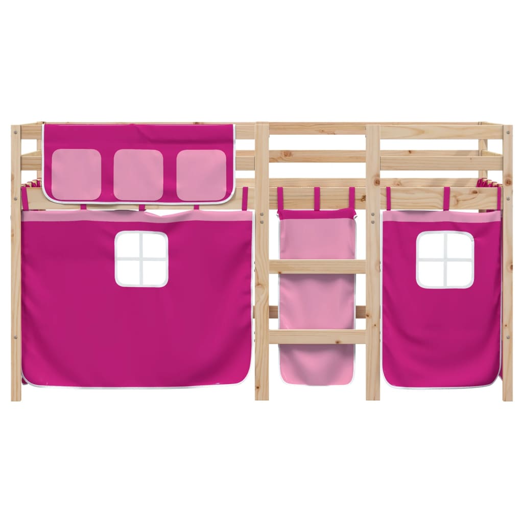 vidaXL Cama alta para niños con cortinas madera pino rosa 80x200 cm