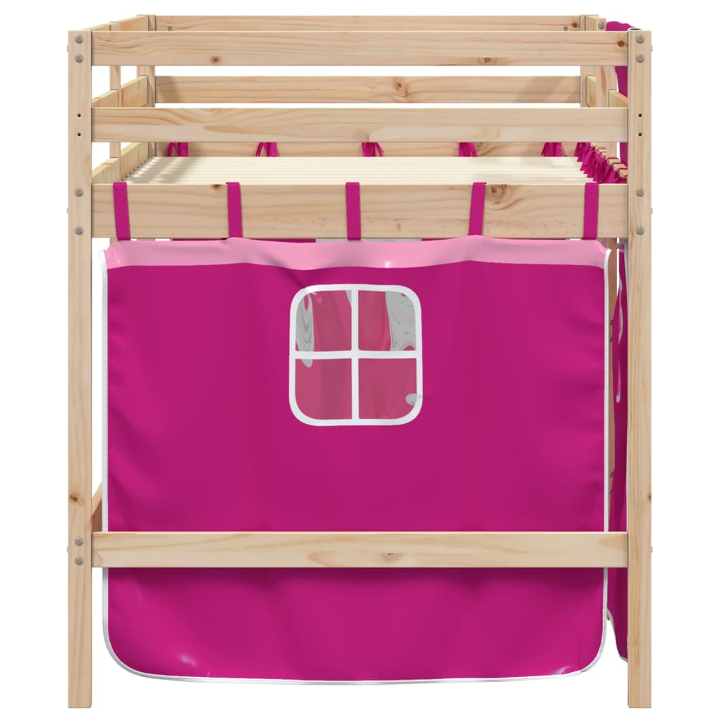 vidaXL Cama alta para niños con cortinas madera pino rosa 80x200 cm