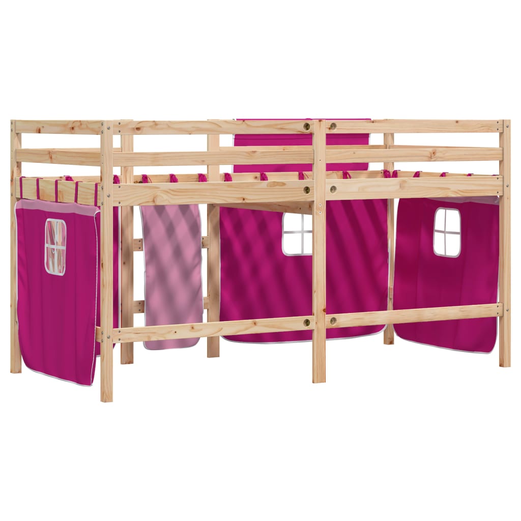 vidaXL Cama alta para niños con cortinas madera pino rosa 80x200 cm