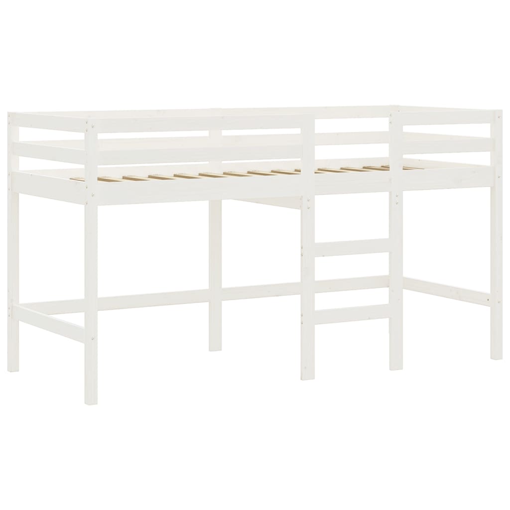 vidaXL Cama alta niños con cortinas madera pino blanco negro 80x200 cm