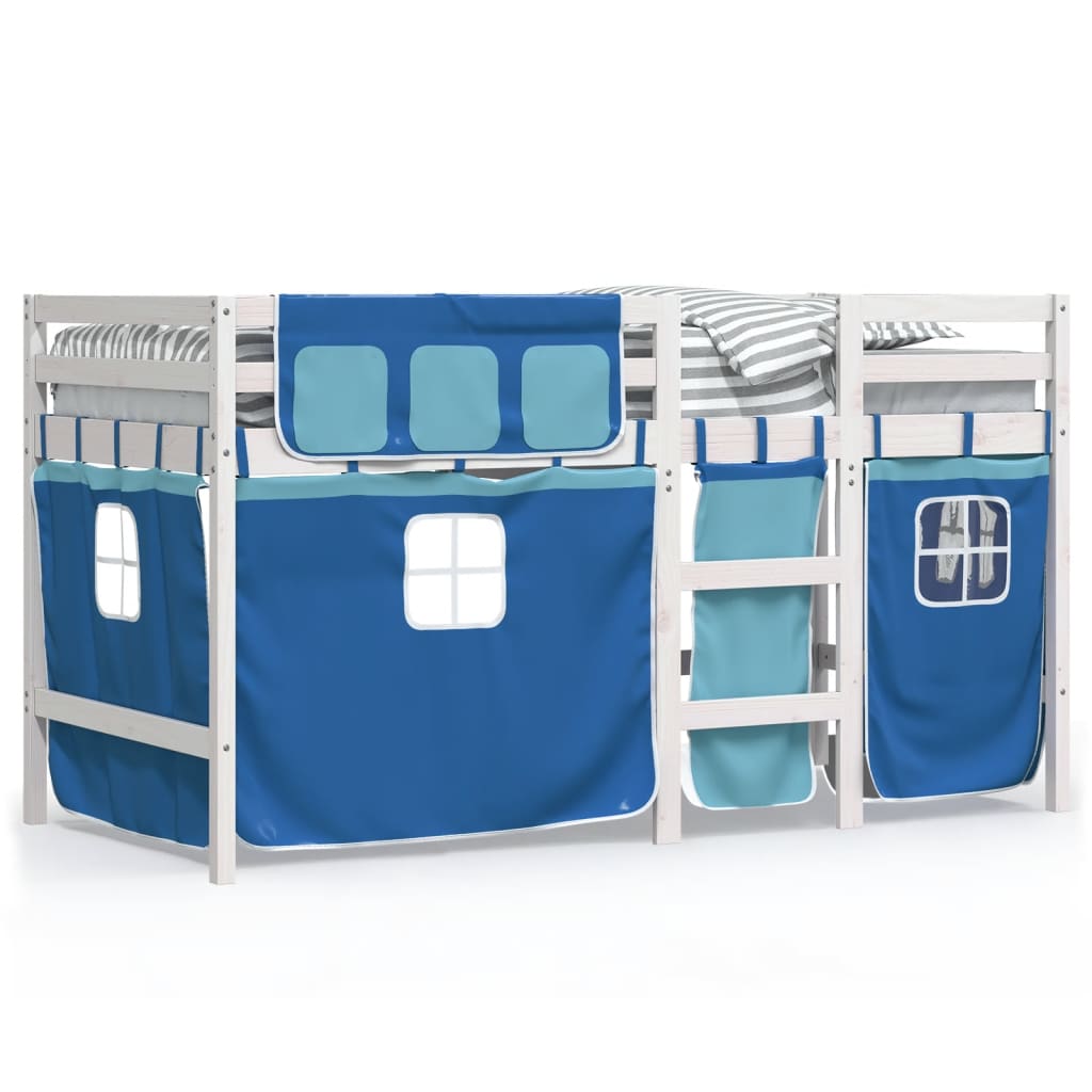 vidaXL Cama alta para niños con cortinas madera pino azul 80x200 cm